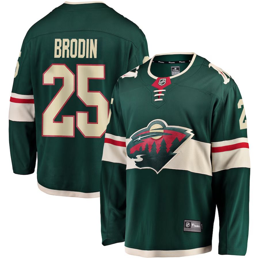 Men Minnesota Wild 25 Jonas Brodin Fanatics Branded Green Breakaway NHL Jersey